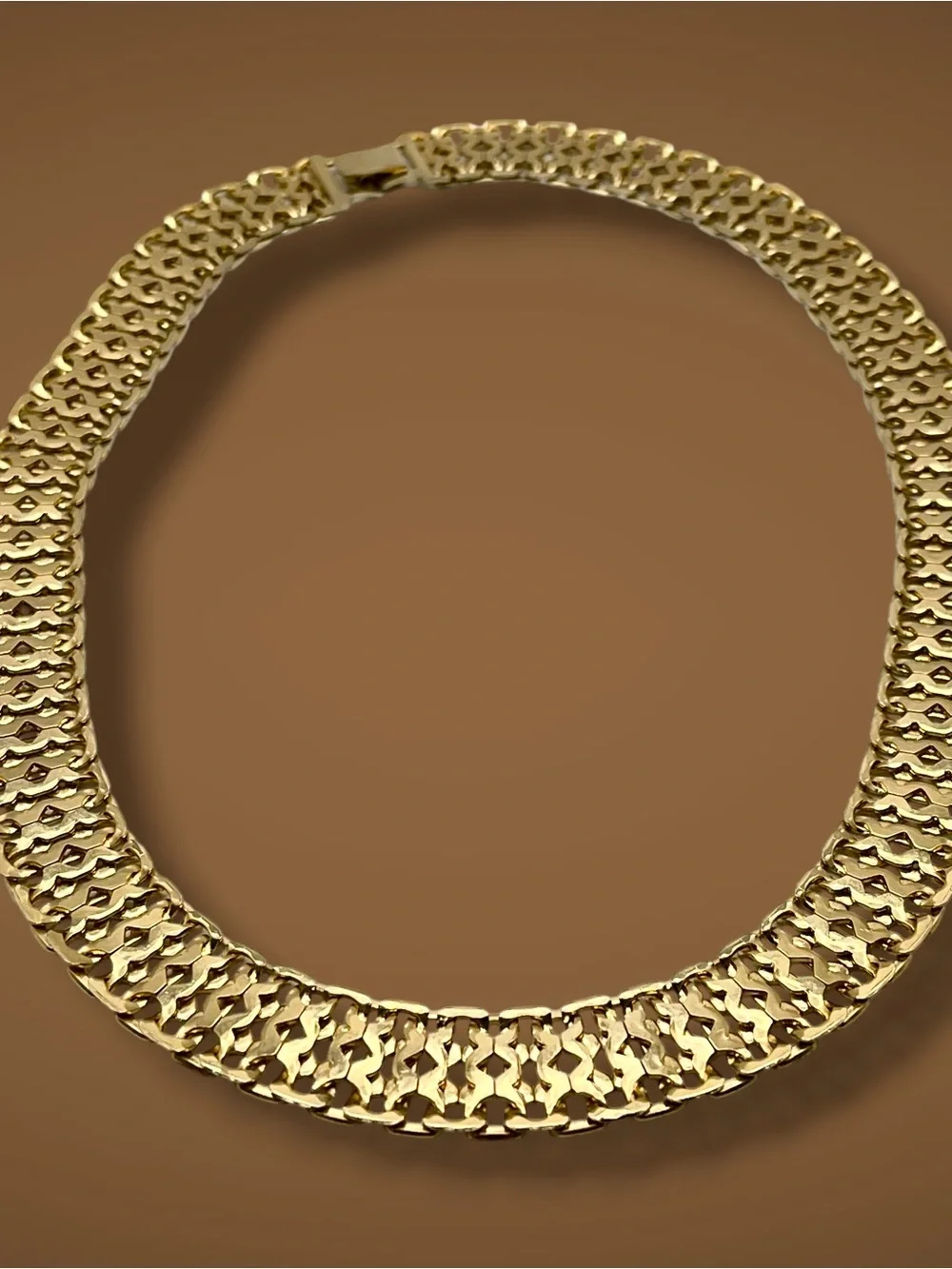 Vintage Unsigned Monet Gold Tone Statement Runway Choker Collar Necklace